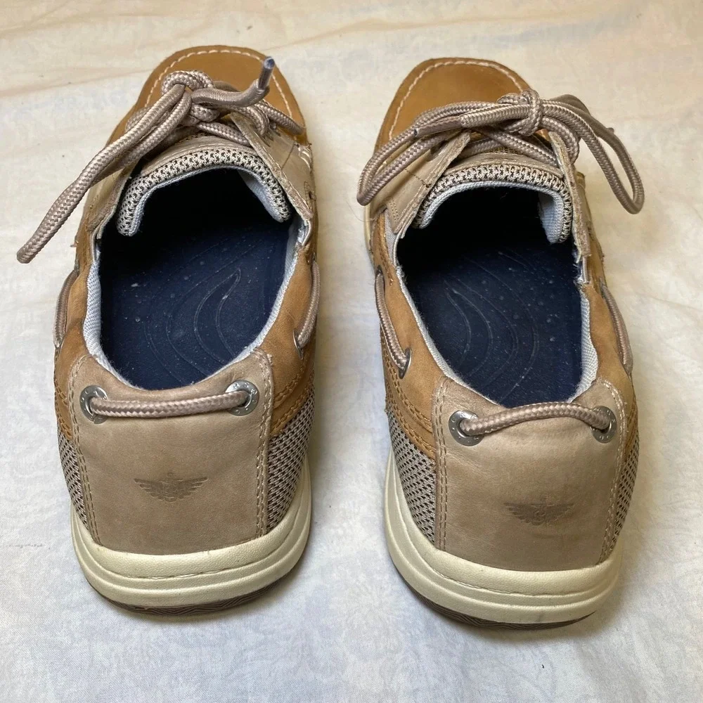 Dockers Mens 8W Tan Leather Boat Shoes Lace Up Casual Deck Shoes
